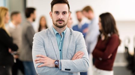 Group of professional successful business people at company office
